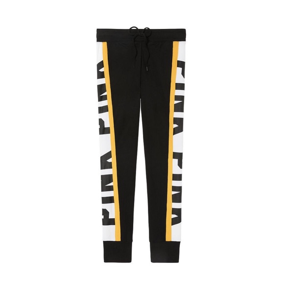 VS PINK SKINNY JOGGERS BLACK AND YELLOW NWT - Picture 2 of 4